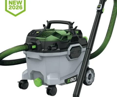 Photo de l'aspirateur seul, avec une indication au dessus que c'est une nouveauté 2026